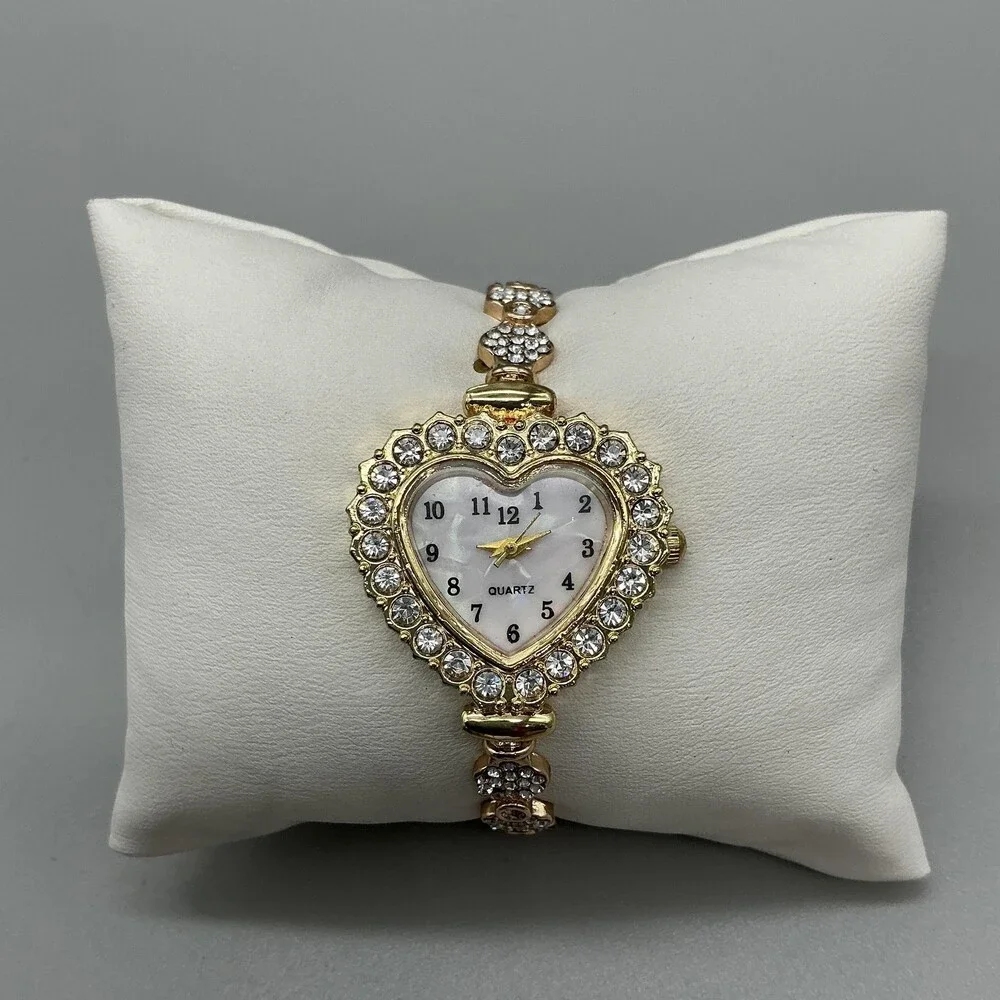 MOP Dial Womens Watch 28mm Gold Tone Heart Crystal Bolo Adjustable Bracelet